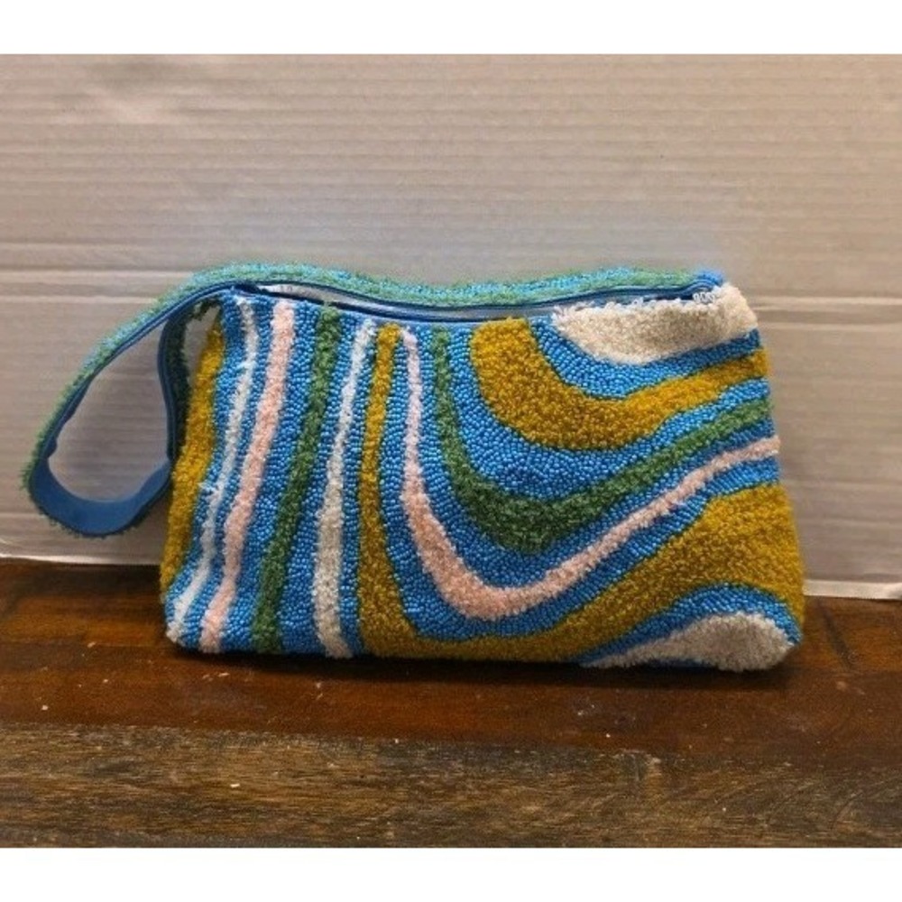 America and Beyond Beaded Tufted Shoulder Bag Retro Wave Boho Abstract Purse